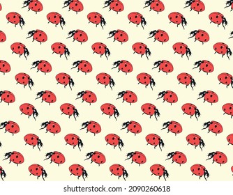 Red Lady bug pattern over soft yellow background