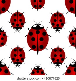 Red ladybird with seven points on the back - for happiness, seamless pattern. Ladybird endless pattern. Vector illustration