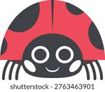 Red ladybug flat vector illustration. Features dark spots a smiling face large eyes and six legs.