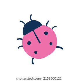 Red Ladybug icon. Sticker with cute spotted insect with small wings. Flying arthropod. Design for child pattern and printing on fabric. Cartoon flat vector illustration isolated on white background