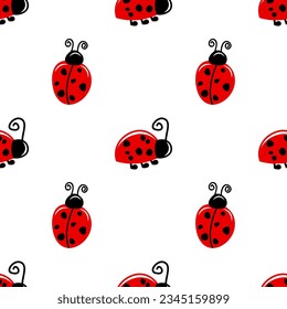 Red Ladybug moving isolated on white background is in Seamless pattern - vector illustration