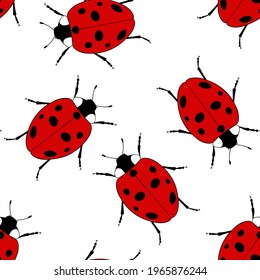 Red ladybug seamless background isolated on white