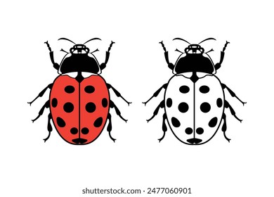 Mariquita roja, insecto alado en gráficos de Vector de verano. Mariquita aislada sobre fondo blanco.