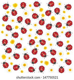 red ladybugs and flowers, spring background