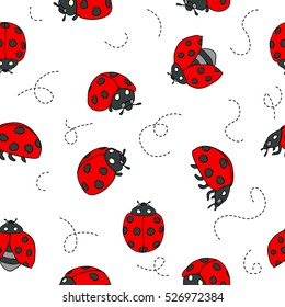 Red Ladybugs and lines cartoon nahtlose Muster einzeln auf weißem Hintergrund