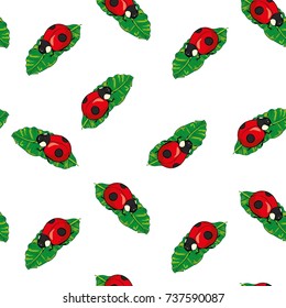 Red Ladybugs and lines cartoon seamless pattern isolated on a white background
