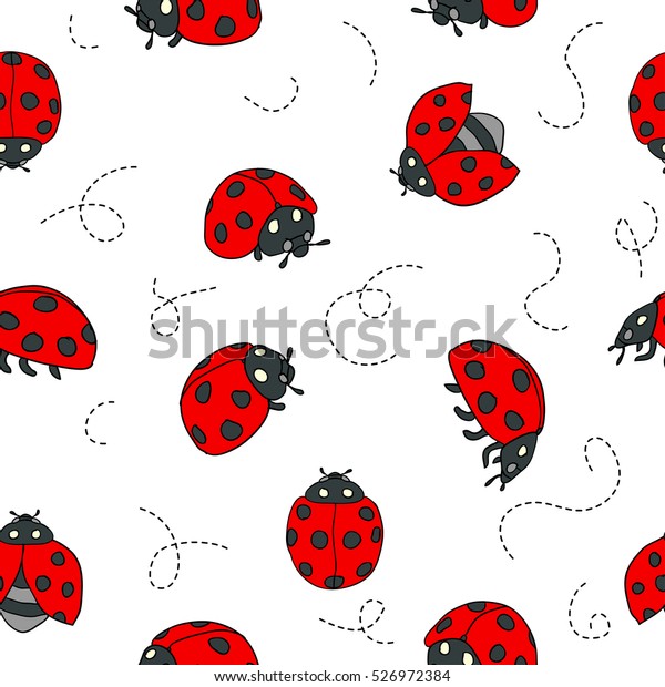 Red Ladybugs Lines Cartoon Seamless Pattern Stock Vector (Royalty Free ...