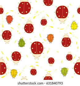 Red ladybugs on a white background. 