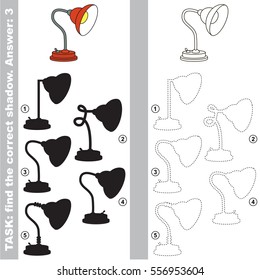 Red Lamp with different shadows to find the correct one, compare and connect object with it true shadow, the educational kid game with simple level of difficulty.