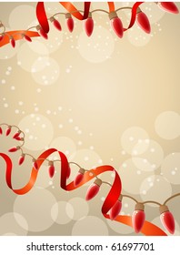 Red lamp festive garland on defocused beige background
