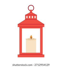 Linterna roja con vela ardiente - Ilustración vectorial