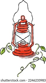 A red lantern and green vines - handwritten watercolor