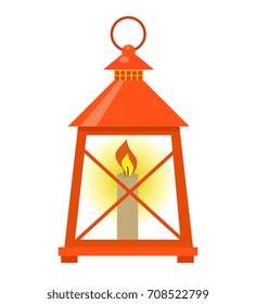 Red Lantern icon flat style. Isolated on white background. Vector illustration