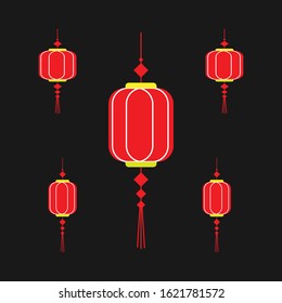 red Lantern Icon Set Vector Illustration