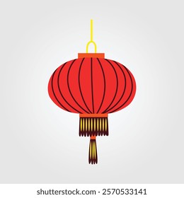 Red lantern illustrated for Chinese New Year celebration vector design. Features a traditional Chinese red lantern with golden tassels and intricate patterns, symbolizing luck and prosperity.