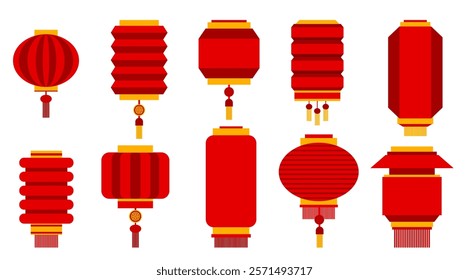 Red Lantern Vector design on White Background, Isolate Chinese New Year Flat style Graphic elements for Decoration, Japan, Festival Clip art, Traditional Lantern illustration, Lucky vector stock