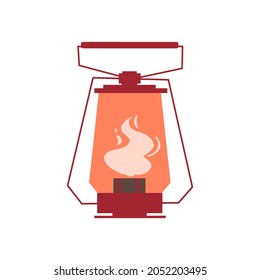 Red Lantern vector. Retro kerosene lamp isolated on white background. Old lantern, vintage oil lamp flat illustration.