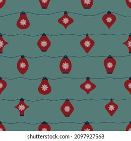 Red Lanterns Hanging on Strings Seamless Pattern. Vector Background For New Year and other Festive Celebrations. For Gift Wrappers, Wallpapers, Greeting Cards, Invitations, Decorations, Scrapbooking 