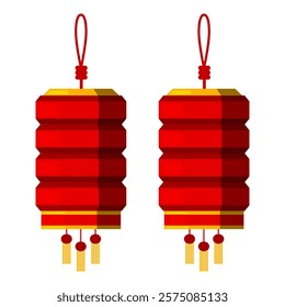 Red Lanterns illustration design in Flat style, Isolated Chinese graphic elements for Decoration, Chinese New Year Clip art, Cartoon style, Editable vector stock 
