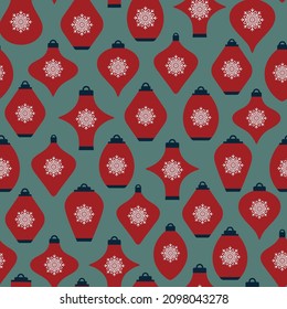 Red Lanterns on Green Background. Vector Seamless Pattern Background. For Gift Wrappers, Wallpapers, Greeting Cards, Invitations, Decorations, Scrapbooking 