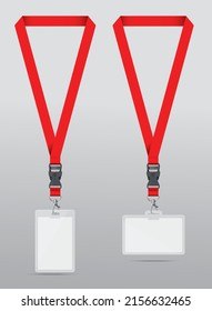 red lanyard with card holder - Lanyard red in colour vector illustration, Set of lanyards isolated white background, mockup lanyard with id card holder design