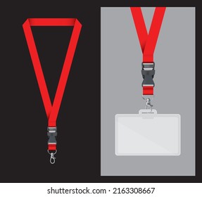 red lanyard- Lanyard red in colour vector illustration, Set of lanyards isolated white background, mockup lanyard design for graphic designers