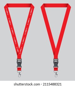 Red Lanyard With Safety Buckle, Set Of Lanyard Or ID Tag Ribbon Vector Illustration For Mockup Design