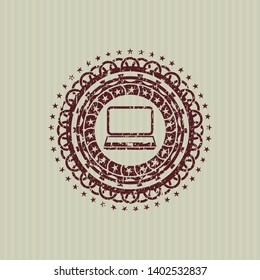 Red laptop icon inside grunge style stamp