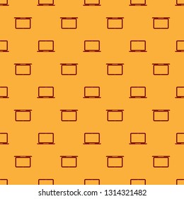 Red Laptop icon isolated seamless pattern on brown background. Computer notebook with empty screen sign. Vector Illustration