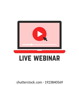 red laptop like live webinar or online training. concept of viral resources or video call or easy remote help. flat style trend modern e-learning logotype graphic design isolated on white background