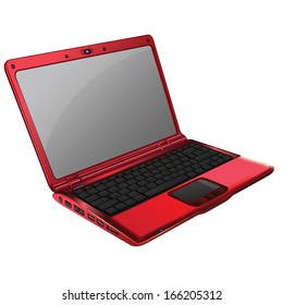 red laptop on a white background.