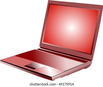 Red laptop on a white background