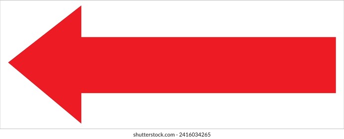 Red large forward or left pointing solid long arrow icon sketched as vector symbol. Long arrow vector icon.
