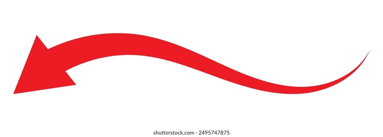 Icono rojo de flecha larga Grande hacia adelante o hacia la izquierda esbozado como símbolo de Vector. EPS 10