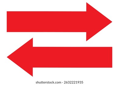 Red large forward or left and right pointing long arrow. Long arrows icon set. Vector set of trendy long arrows left and right in flat style. Two side direction  arrows vector illustration.