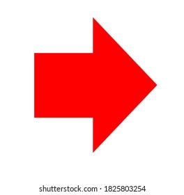 Red large forward or right pointing solid arrow icon sketched as vector symbol	