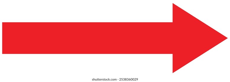 Red large forward or right pointing solid long arrow icon sketched as vector symbol. Long arrow icon. Vector trendy red long arrow left to right in flat style.