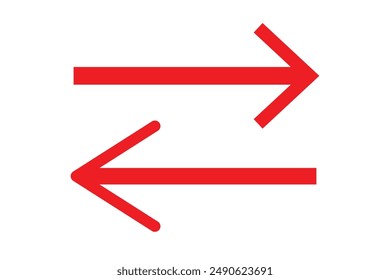 Red large left  right pointing solid long arrow icon sketched as vector symbol ,Long arrows icon set. Vector set of trendy long arrows left and right in flat style. Replaceable vector design. eps