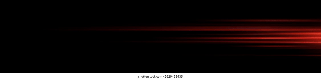 Feixe de laser vermelho brilha com estrias de movimento e flare rápido em plano de fundo abstrato com luz borrada brilho explosão velocidade efeito de linha dinâmica espaço digital