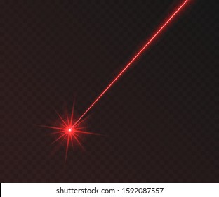 Red laser beam light effect isolated on transparent background. Neon light ray.