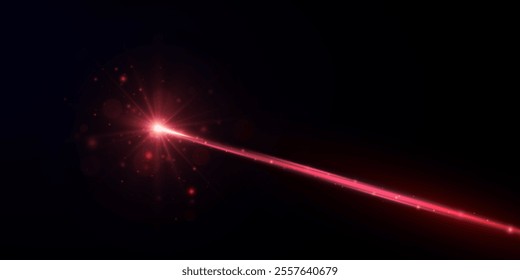 Red laser beam light effect isolated on transparent background.