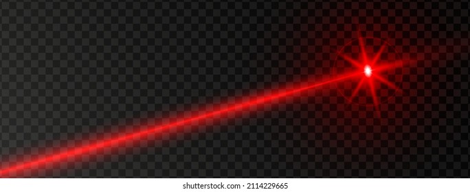 Red laser beam. Light line ray. Space background. Color energy effect. Neon power icon. Abstract glow design. Science technology. Futuristic target flash. Vector illustration.