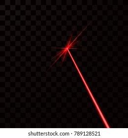Red laser beam. Red light ray. Vector illustration isolated on dark background