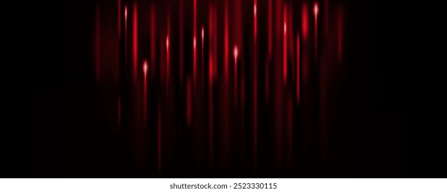 Red laser beam on black background, neon light rising lines from the floor, luxury shiny abstract pattern for future technology, modern innovation scene, space explosion.