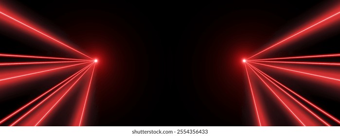 Red laser beams, concert or nightclub spotlights light effect.