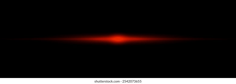 Red laser beams isolated on black background.Red lens flash. Horizontal rays glowing in the dark. Abstract light effect line. Speed ​​vector illustration, road.