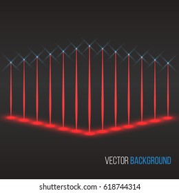 Red laser beams Neon light effect Vector illustration.