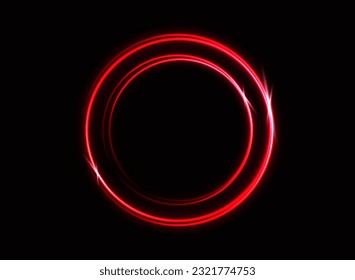 Red laser glowing circle isolated on a black background. Neon circles. Abstract vector illustration.