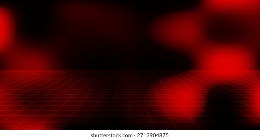 Red láser grid cyber newretrowave 3d de fondo. Neón sala digital con vaporwave y célula cuadrada wireframe. Patrón de dimensión de malla retro futurista con piso. Diseño de textura estética de contorno geek