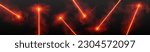 Red laser light beam effect isolated on transparent background. Vector color neon line abstract design. Lazer show with sparkle and smoke presentation pointer. Led broadway entertainment illustration